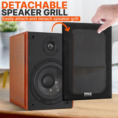Bookshelf Speakers 200W Max Power Silk Dome Tweeter Wood Grain Finish