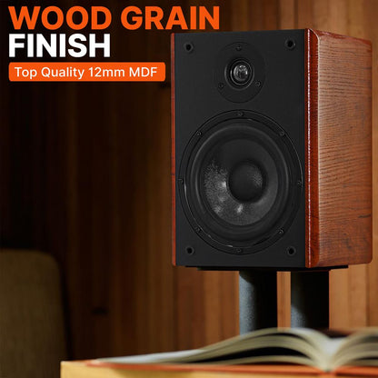 Bookshelf Speakers 200W Max Power Silk Dome Tweeter Wood Grain Finish
