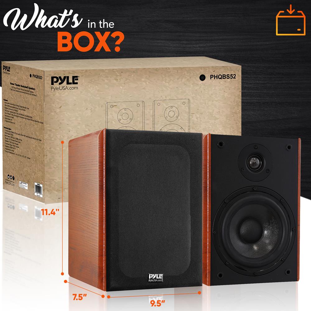 Bookshelf Speakers 200W Max Power Silk Dome Tweeter Wood Grain