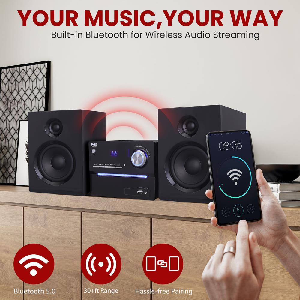 Stereo System Powerful Sound Bluetooth Wooden Speakers - Thumbnail 3