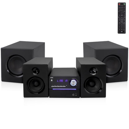 Stereo System with Bluetooth, Strong Sound, Wooden Speakers, Remote Control