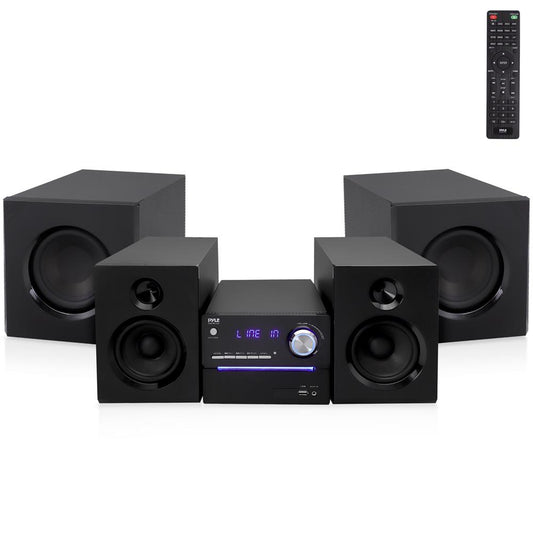Stereo System with Bluetooth, Strong Sound, Wooden Speakers, Remote Control