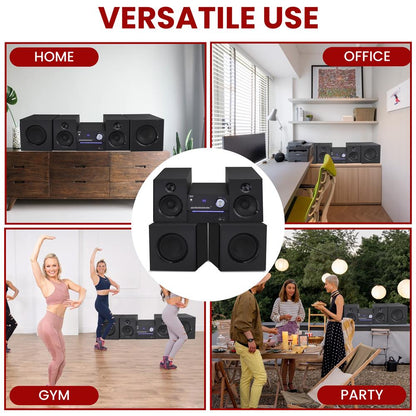 Stereo System with Bluetooth, Strong Sound, Wooden Speakers, Remote Control