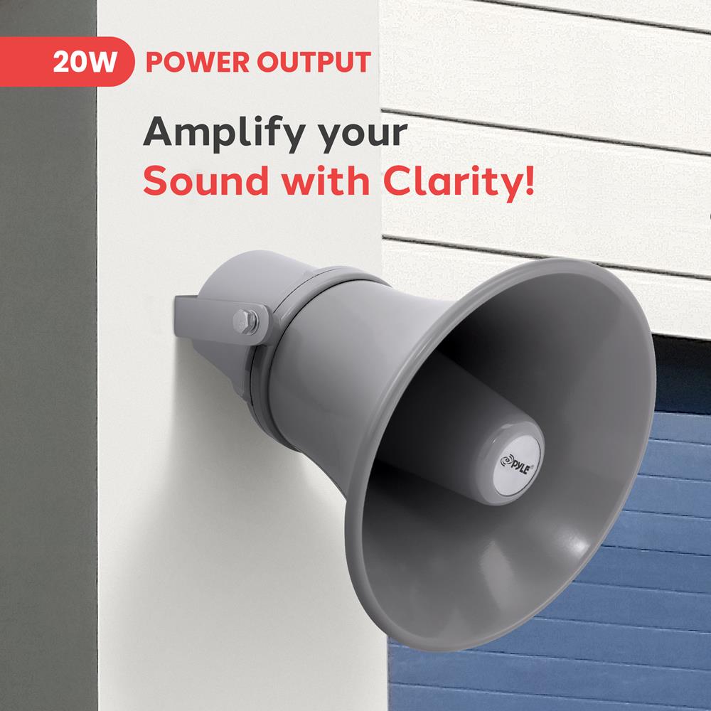 Indoor/Outdoor PA Horn Speaker 20W Loud Sound Aluminum Grey – Pyle USA