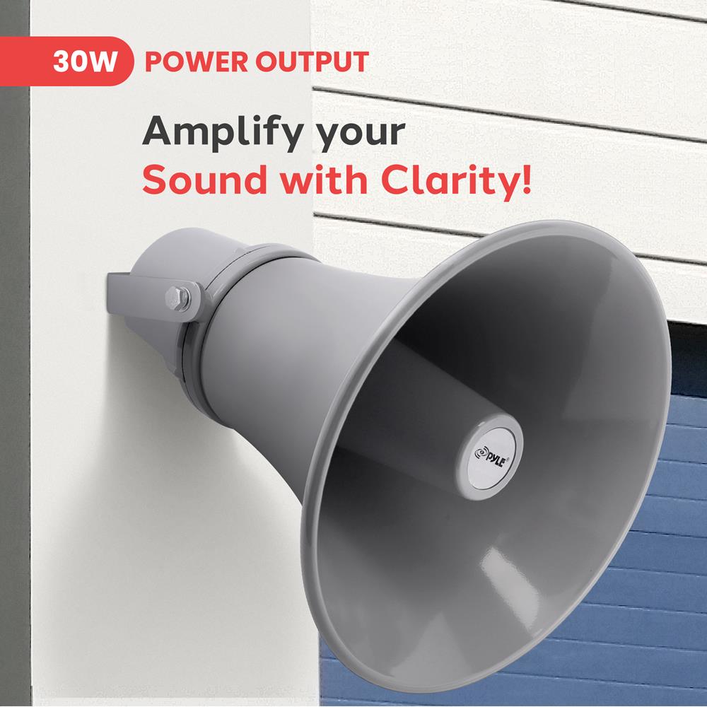 Indoor/Outdoor PA Horn Speaker 30W Loud Sound Aluminum Grey – Pyle USA
