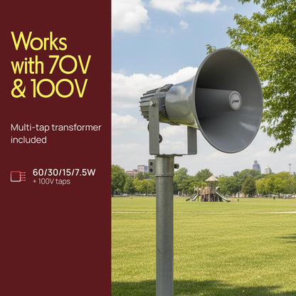 PA Horn Speaker 60W Loud Sound Aluminum Housing Grey