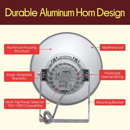 PA Horn Speaker 60W Loud Sound Aluminum Housing Grey