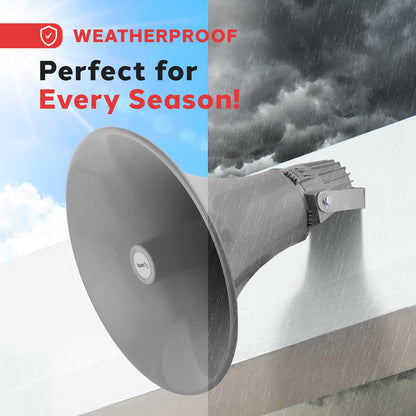 80W Outdoor PA Horn Speaker, Aluminum Housing, Grey