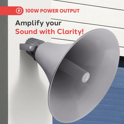 Indoor/Outdoor PA Horn Speaker 100W Loud Sound Aluminum Grey