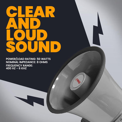 Portable PA Horn Speaker, Clear Sound, Aluminum Housing, Grey
