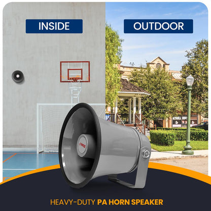 Portable PA Horn Speaker, Clear Sound, Aluminum Housing, Grey