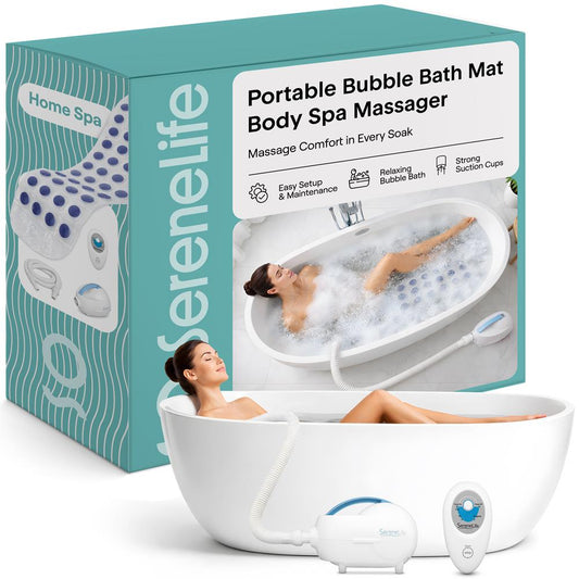 Portable Bubble Bath Mat Body Spa Massager - Waterproof Non-Slip Bubble Bath Mat With Suction Cup Bottom, Motorized Air Pump, And Adjustable Bubble Settings