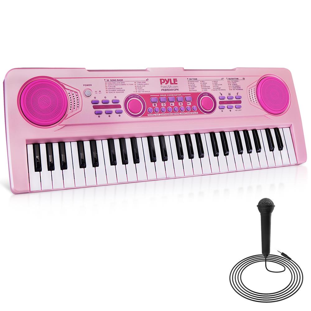 49-Key Karaoke Keyboard Piano, Rechargeable, Pink, Includes Microphone ...