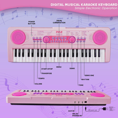 49-Key Karaoke Keyboard Piano, Rechargeable, Pink, Includes Microphone
