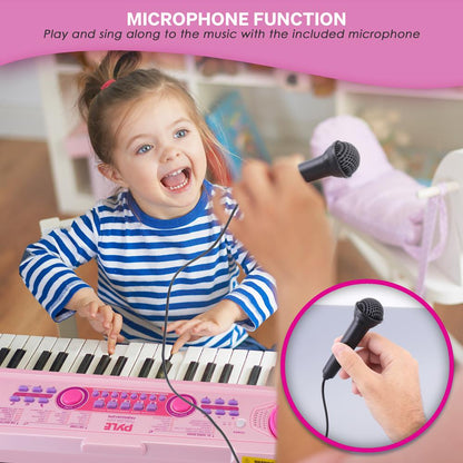 49-Key Karaoke Keyboard Piano, Rechargeable, Pink, Includes Microphone