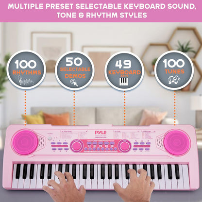 49-Key Karaoke Keyboard Piano, Rechargeable, Pink, Includes Microphone