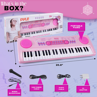 49-Key Karaoke Keyboard Piano, Rechargeable, Pink, Includes Microphone