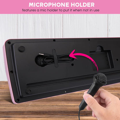 49-Key Karaoke Keyboard Piano, Rechargeable, Pink, Includes Microphone