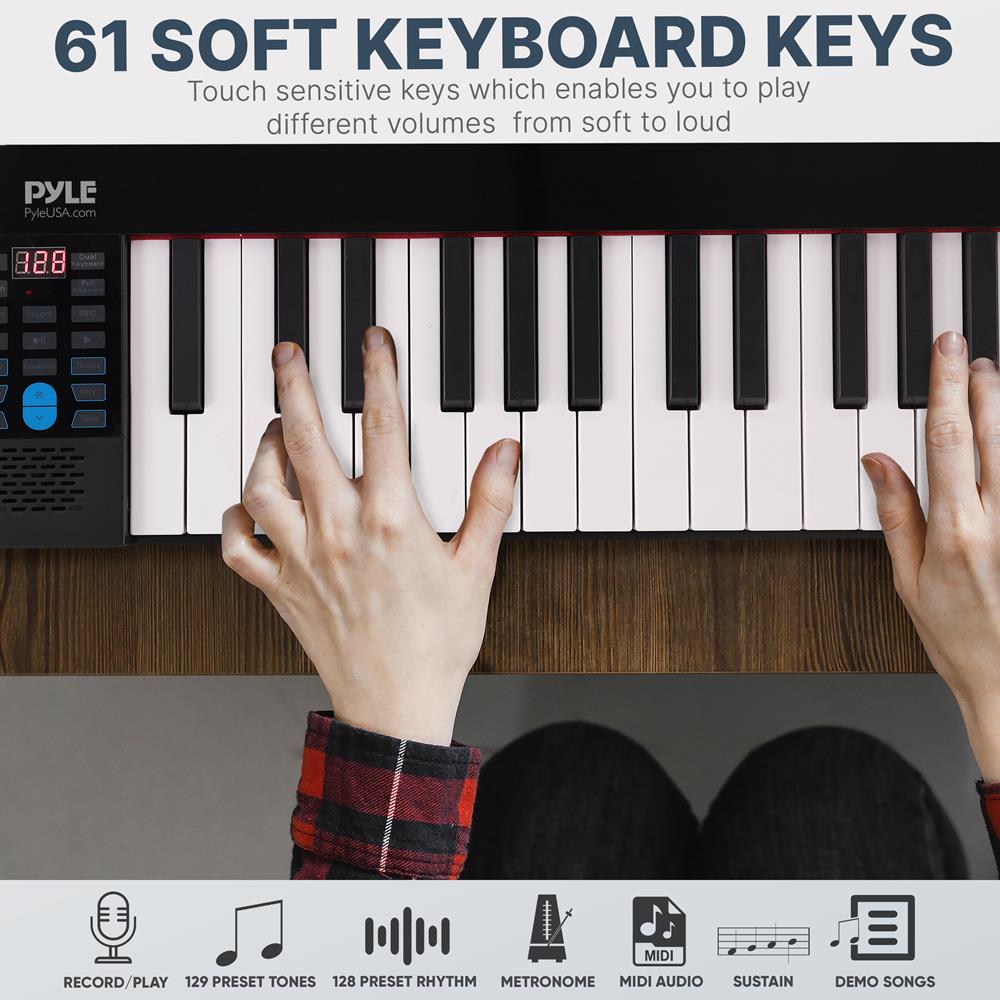 Pyle Pro PKBRD6100 61 Key Touch Sensitive Foldable Portable Keyboard