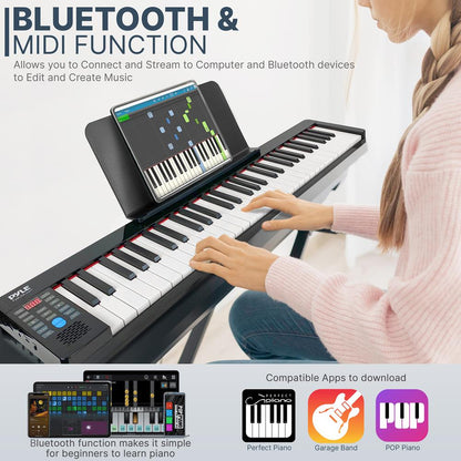 Electric Piano Keyboard 61 Keys Foldable Bluetooth 129 Tones