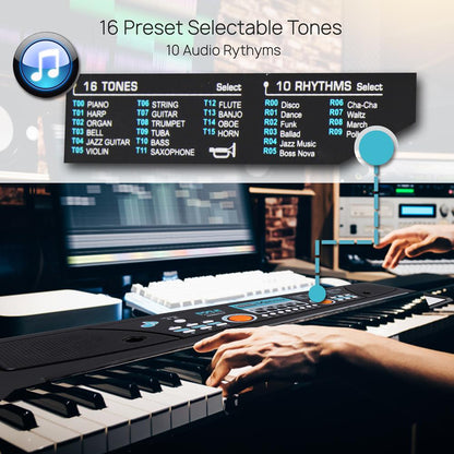 Digital Piano Keyboard 61-Key Portable w/ Mic & Drum Pad for Kids