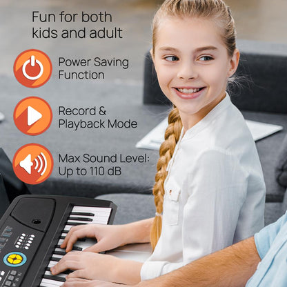 Digital Piano Keyboard 61-Key Portable w/ Mic & Drum Pad for Kids