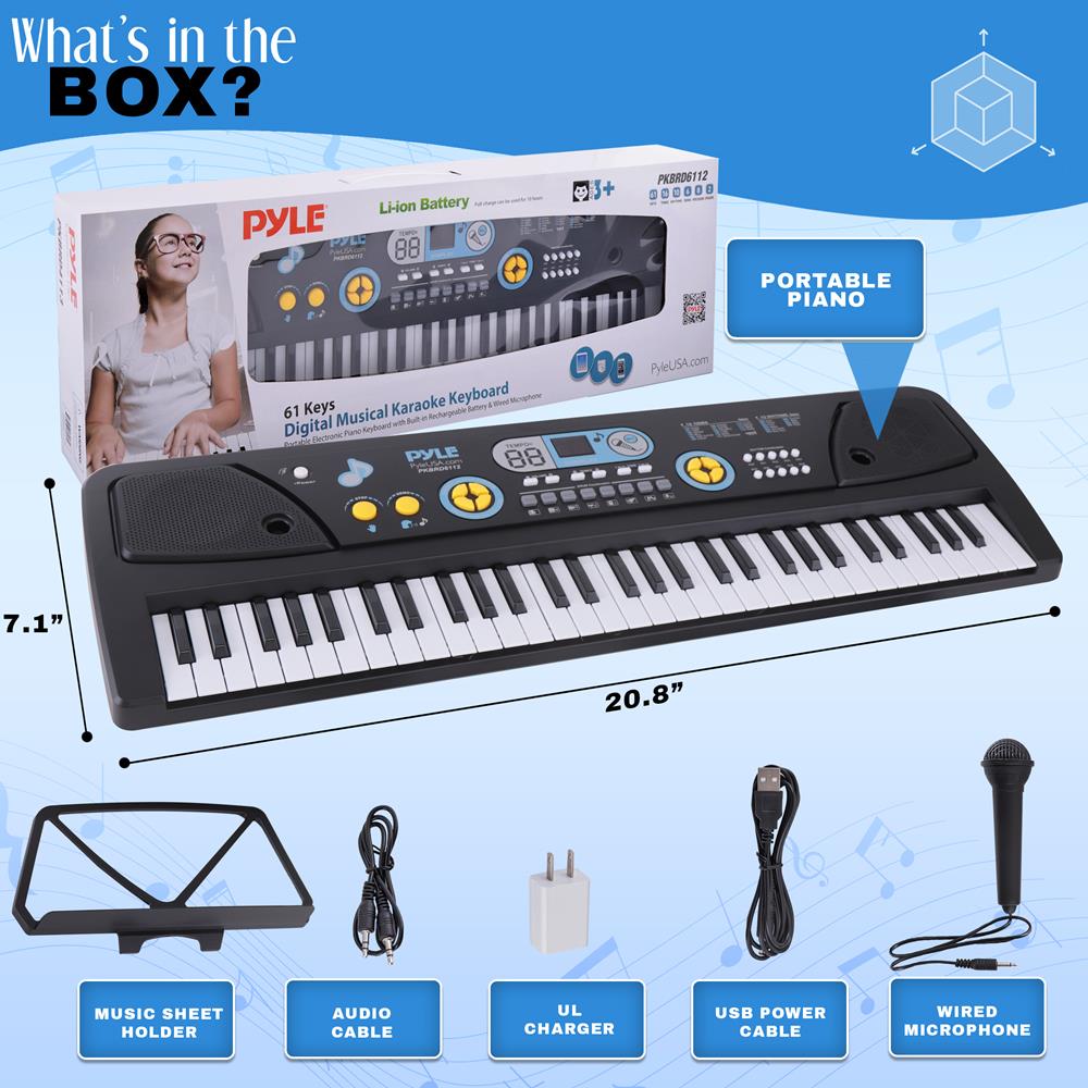Electric Keyboard 61-Key Portable Karaoke Piano with Mic