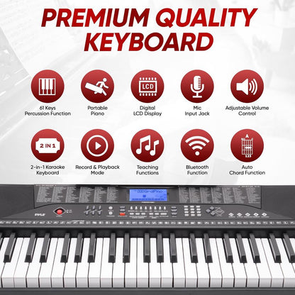 61-Key Electric Keyboard Piano, Portable Bluetooth, LCD Display