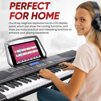 61-Key Electric Keyboard Piano, Portable Bluetooth, LCD Display