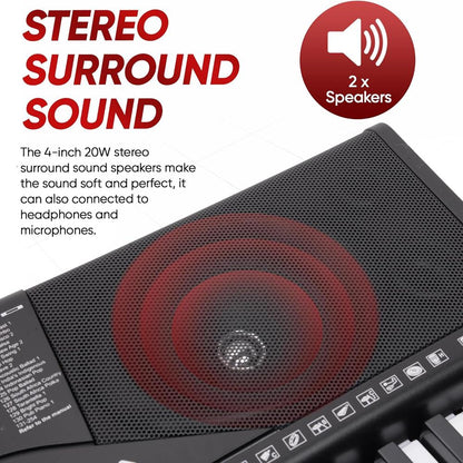 61-Key Electric Keyboard Piano, Portable Bluetooth, LCD Display