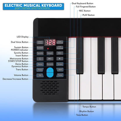 Electric Keyboard Piano 88 Keys Portable Foldable Bluetooth 128 Tones
