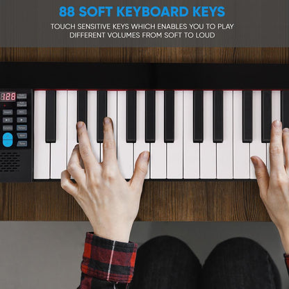 Electric Keyboard Piano 88 Keys Portable Foldable Bluetooth 128 Tones