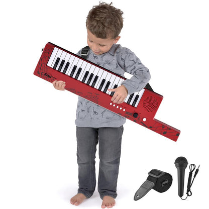 Digital Karaoke Keyboard 37-Key Rechargeable with Mic, Red