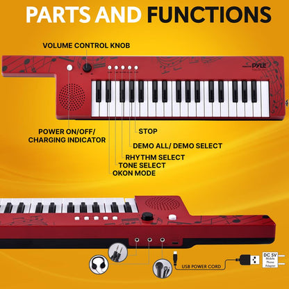 Digital Karaoke Keyboard 37-Key Rechargeable with Mic, Red