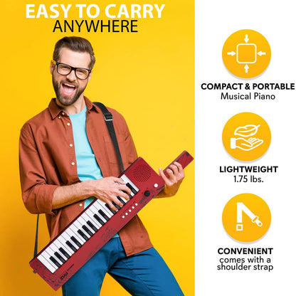 Digital Karaoke Keyboard 37-Key Rechargeable with Mic, Red