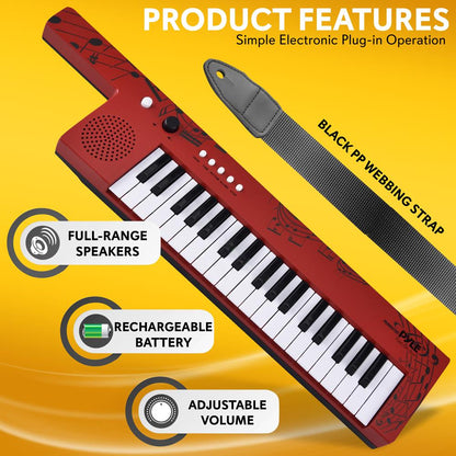Digital Karaoke Keyboard 37-Key Rechargeable with Mic, Red