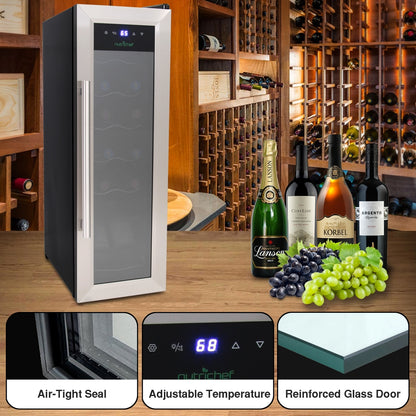 12 Bottle Wine Cooler, Compact Fridge, Digital Control, Stainless Steel