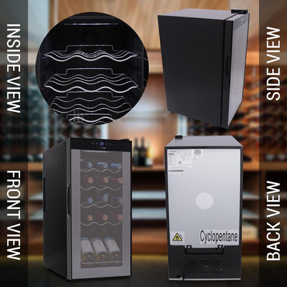 Compressor Wine Fridge 15-Bottle Capacity Digital Touch Glass Door White