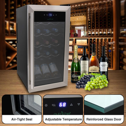 15 Bottle Wine Fridge, Adjustable Temp, Stainless Steel Door, Quiet Operation