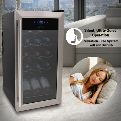 15 Bottle Wine Fridge, Adjustable Temp, Stainless Steel Door, Quiet Operation