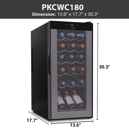 18 Bottle Wine Fridge, Adjustable Temp, Quiet, Glass Door, 30x13x17 IN