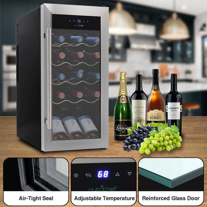 18 Bottle Wine Fridge Quiet Cooling Stainless Steel Door