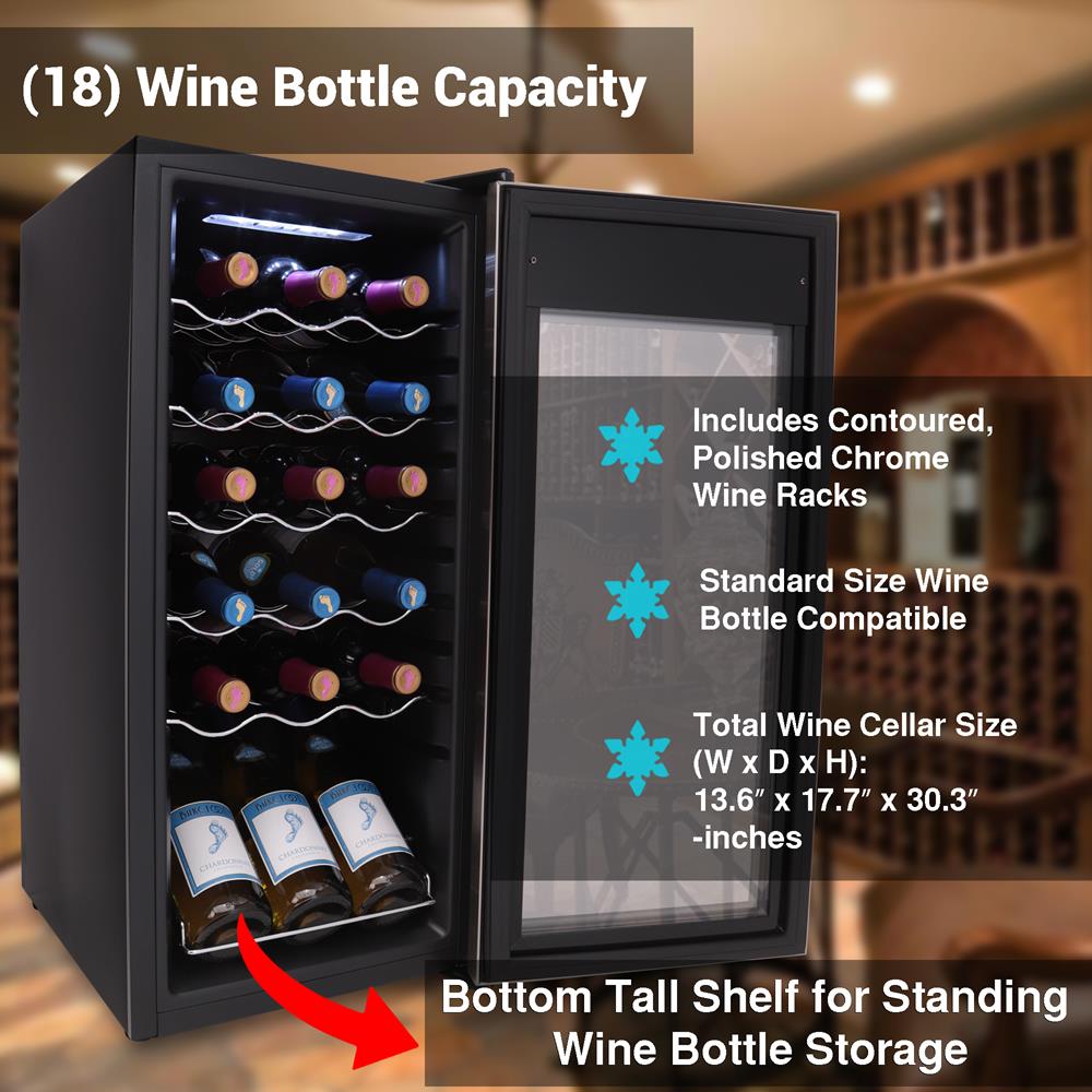 18 Bottle Wine Fridge Quiet Cooling Stainless Steel Door - Thumbnail 3