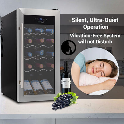 18 Bottle Wine Fridge Quiet Cooling Stainless Steel Door