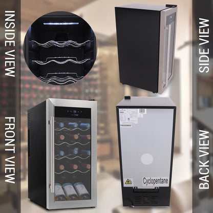 18 Bottle Wine Fridge Quiet Cooling Stainless Steel Door