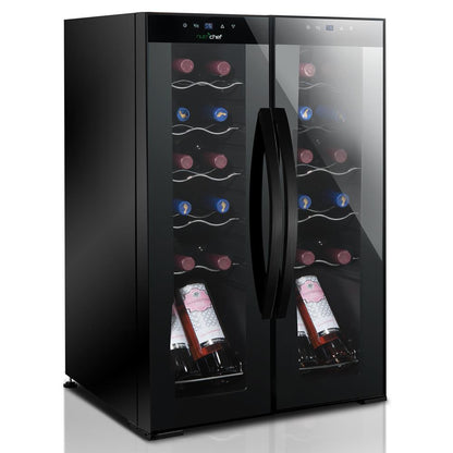 24 Bottle Wine Fridge, Dual Zone, Adjustable Temp, Glass Door, Quiet Operation