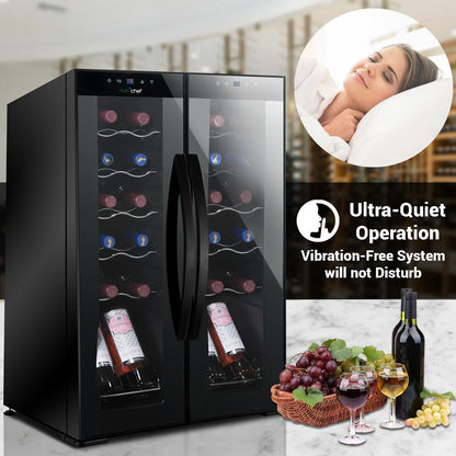 24 Bottle Wine Fridge, Dual Zone, Adjustable Temp, Glass Door, Quiet Operation