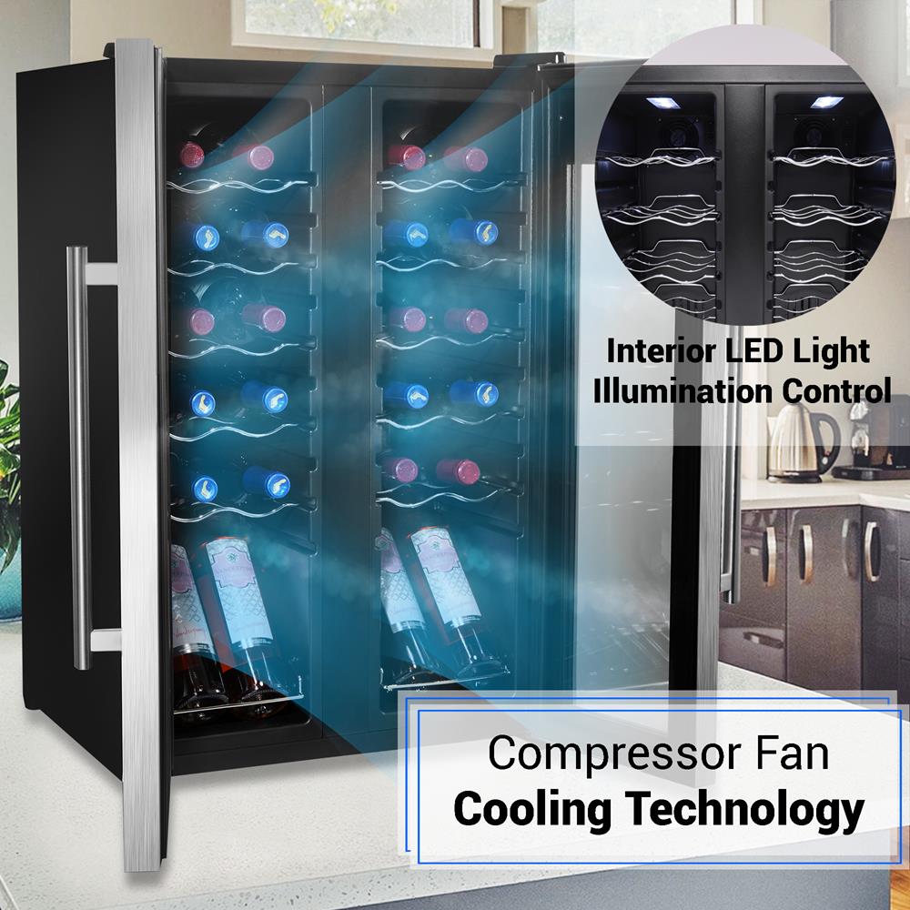 24 Bottle Wine Cooler, Dual Zone, Adjustable Temp, Ultra Quiet, Glass Door - Thumbnail 5