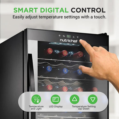 28 Bottle Wine Fridge Quiet Cooling Digital Control Glass Door