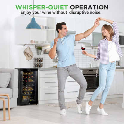 28 Bottle Wine Fridge Quiet Cooling Digital Control Glass Door